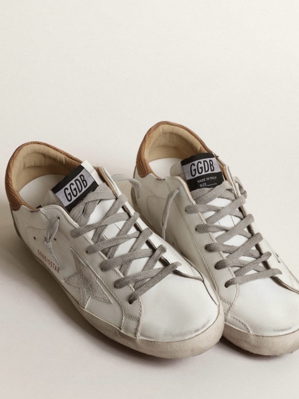 Golden Goose Women’s White Leather Sneakers with Gray Star and Tan Heel - Picture 2 of 6